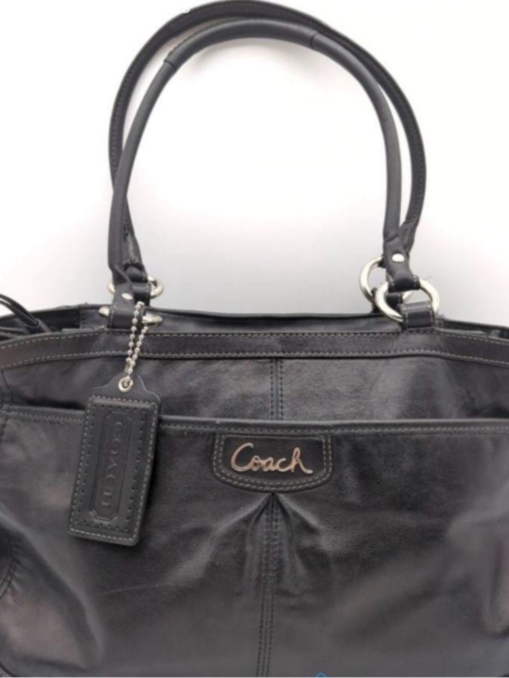 Coach Black Leather Shoulder Bag with Branded Tag